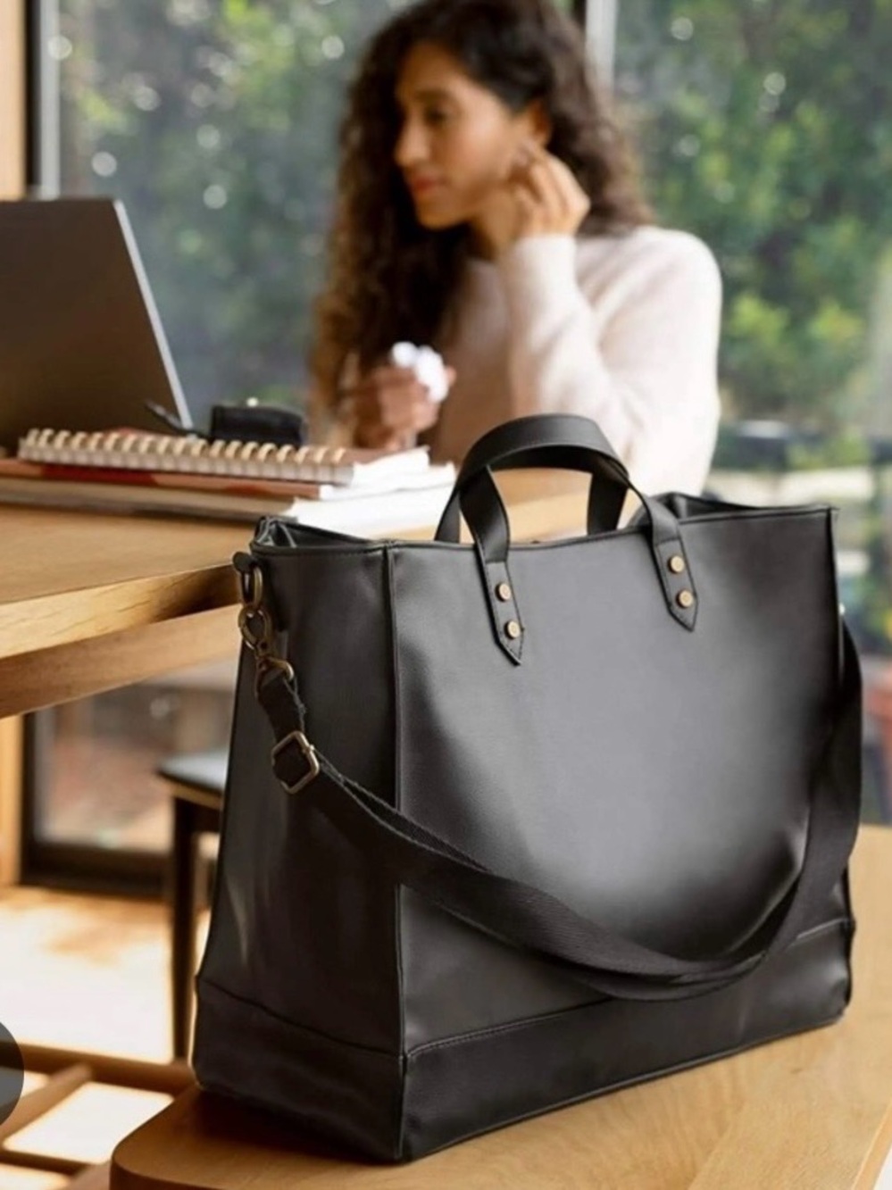 Classic Black Tote Bag with Removable Strap Thirty One
